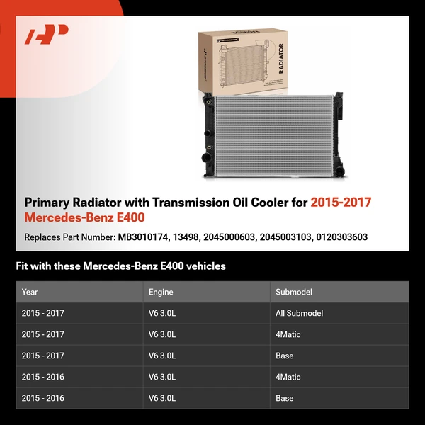 Primary Radiator with Transmission Oil Cooler for 2015-2017 Mercedes-Benz E400