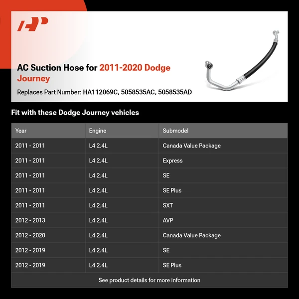 AC Suction Hose for 2011-2020 Dodge Journey