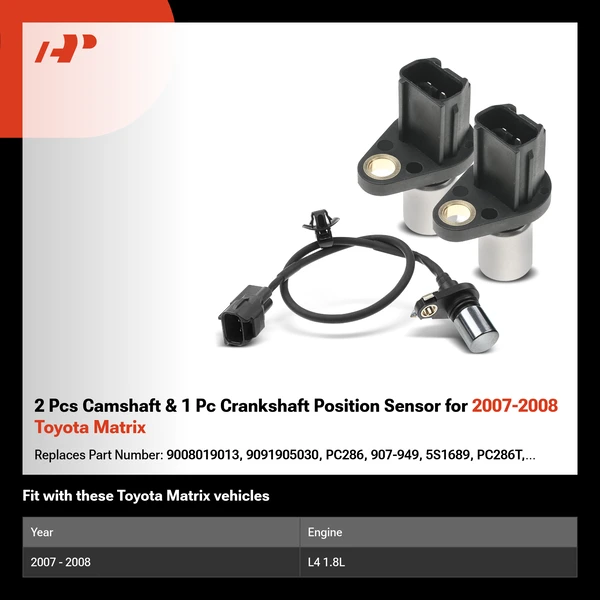 2 Pcs Camshaft & 1 Pc Crankshaft Position Sensor for 2007-2008 Toyota Matrix