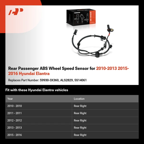 Rear Passenger ABS Wheel Speed Sensor for 2010-2013 2015-2016 Hyundai Elantra