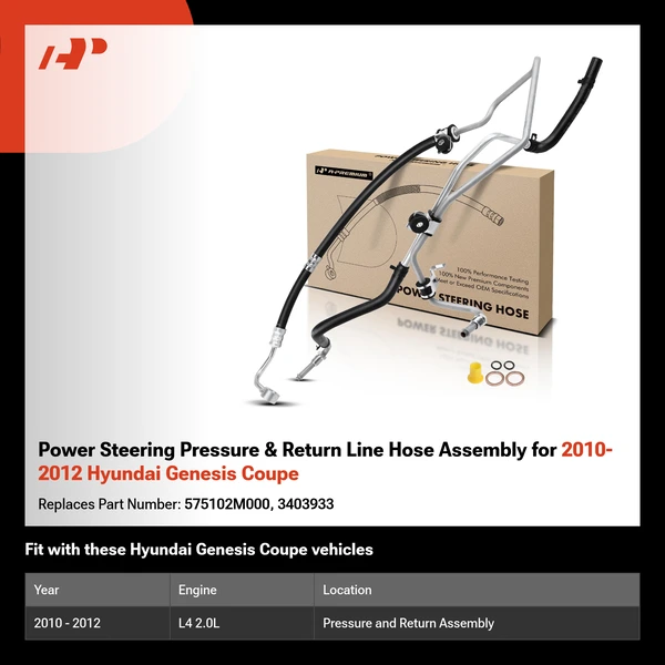 Power Steering Pressure & Return Line Hose Assembly for 2010-2012 Hyundai Genesis Coupe