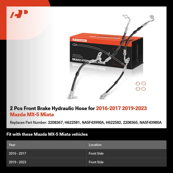 2 Pcs Front Brake Hydraulic Hose for 2016-2017 2019-2023 Mazda MX-5 Miata