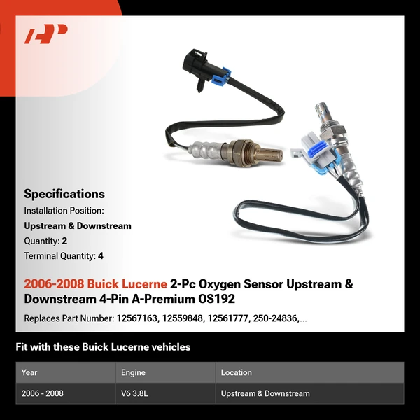 2006-2008 Buick Lucerne 2-Pc Oxygen Sensor Upstream & Downstream 4-Pin A-Premium OS192