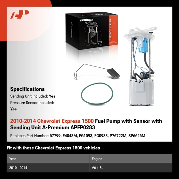 2010-2014 Chevrolet Express 1500 Fuel Pump with Sensor with Sending Unit A-Premium APFP0283