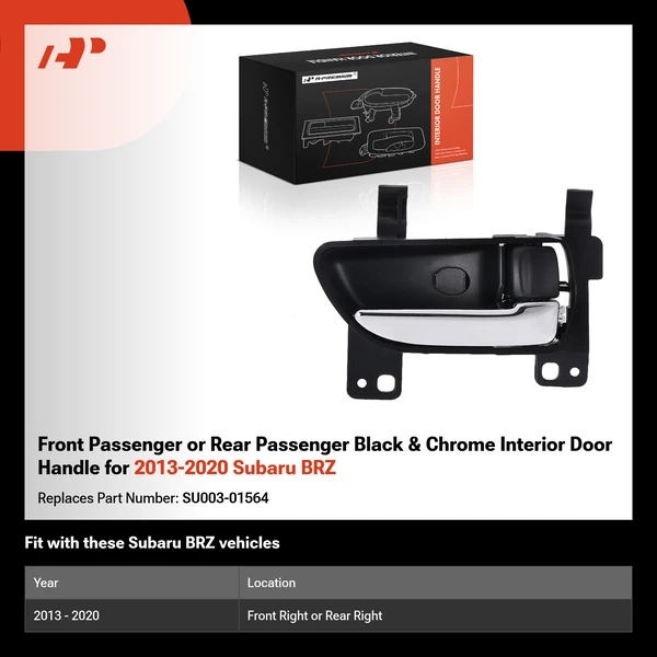 Front Passenger or Rear Passenger Black & Chrome Interior Door Handle for 2013-2020 Subaru BRZ