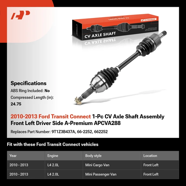 2010-2013 Ford Transit Connect 1-Pc CV Axle Shaft Assembly Front Left Driver Side A-Premium APCVA288
