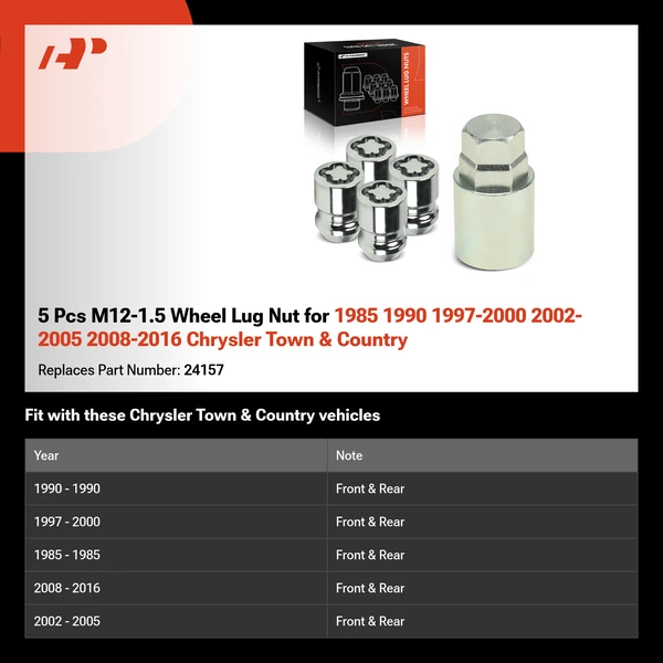 5 Pcs M12-1.5 Wheel Lug Nut for 1985 1990 1997-2000 2002-2005 2008-2016 Chrysler Town & Country