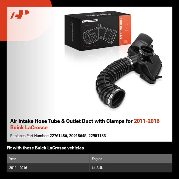 Air Intake Hose Tube & Outlet Duct with Clamps for 2011-2016 Buick LaCrosse