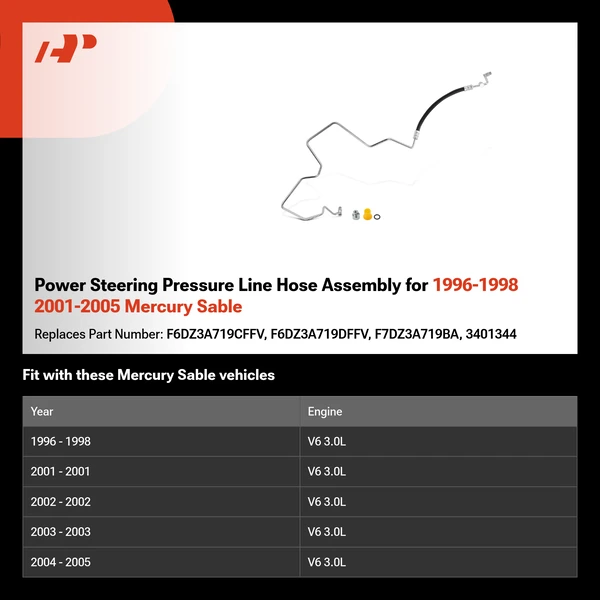 Power Steering Pressure Line Hose Assembly for 1996-1998 2001-2005 Mercury Sable