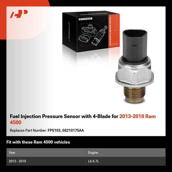 Fuel Injection Pressure Sensor with 4-Blade for 2013-2018 Ram 4500