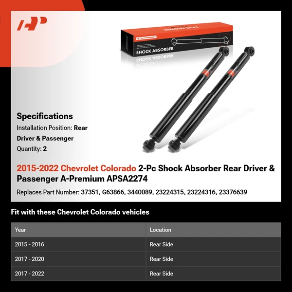 2015-2022 Chevrolet Colorado 2-Pc Shock Absorber Rear Driver & Passenger A-Premium APSA2274