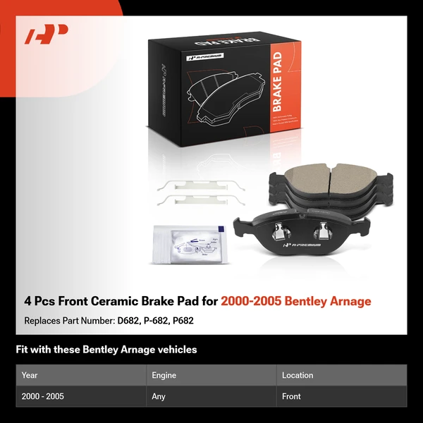 4 Pcs Front Ceramic Brake Pad for 2000-2005 Bentley Arnage