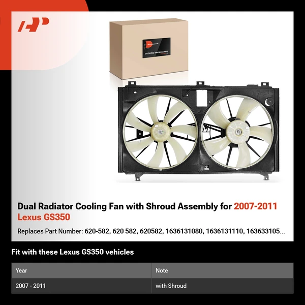 Dual Radiator Cooling Fan with Shroud Assembly for 2007-2011 Lexus GS350