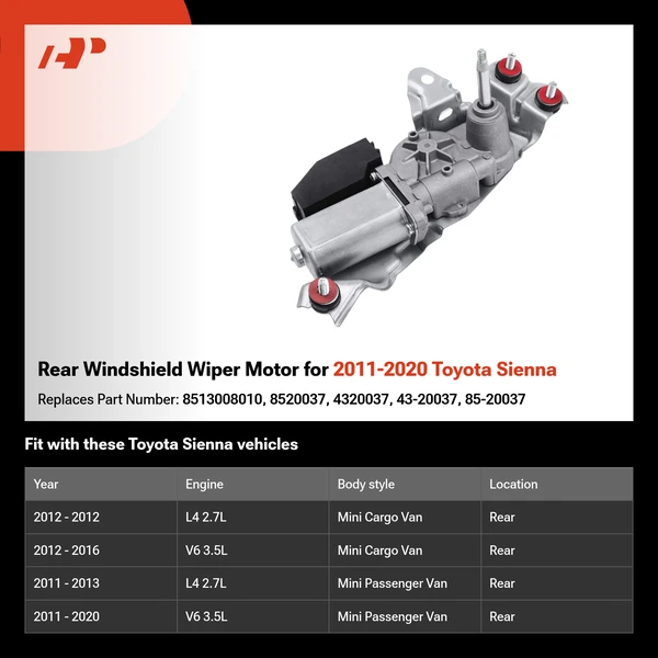 Rear Windshield Wiper Motor for 2011-2020 Toyota Sienna