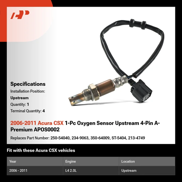 2006-2011 Acura CSX 1-Pc Oxygen Sensor Upstream 4-Pin A-Premium APOS0002