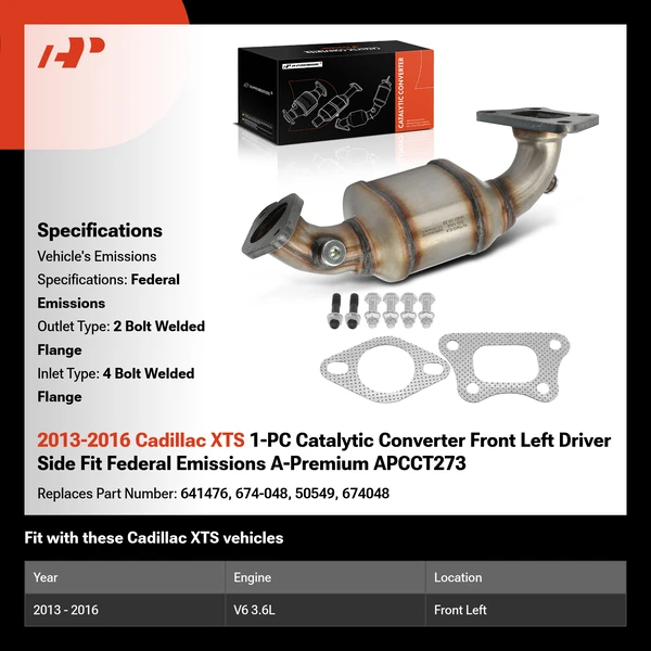 2013-2016 Cadillac XTS 1-PC Catalytic Converter Front Left Driver Side Fit Federal Emissions A-Premium APCCT273