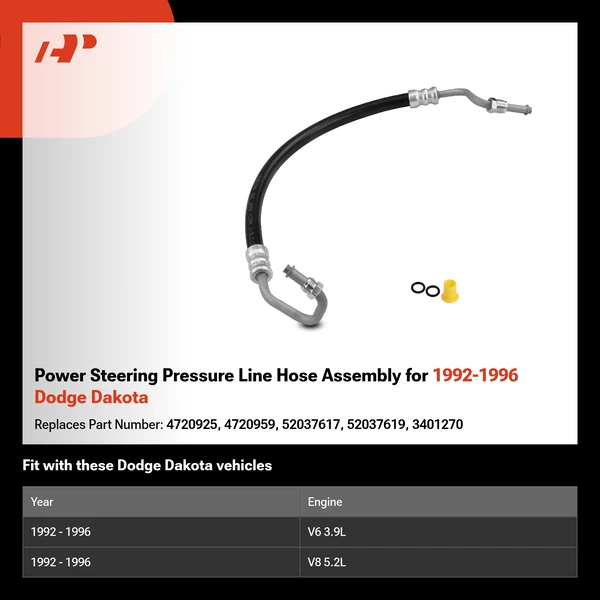Power Steering Pressure Line Hose Assembly for 1992-1996 Dodge Dakota