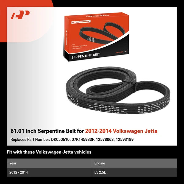 61.01 Inch Serpentine Belt for 2012-2014 Volkswagen Jetta