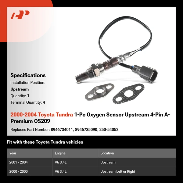 2000-2004 Toyota Tundra 1-Pc Oxygen Sensor Upstream 4-Pin A-Premium OS209