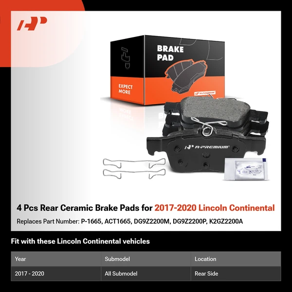 4 Pcs Rear Ceramic Brake Pads for 2017-2020 Lincoln Continental