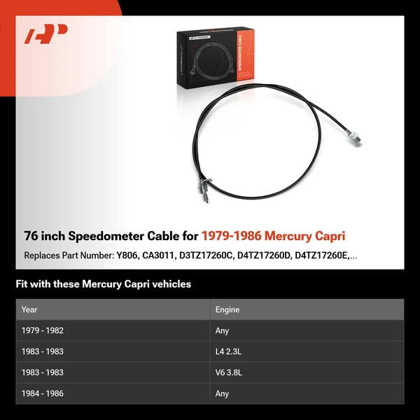 76 inch Speedometer Cable for 1979-1986 Mercury Capri