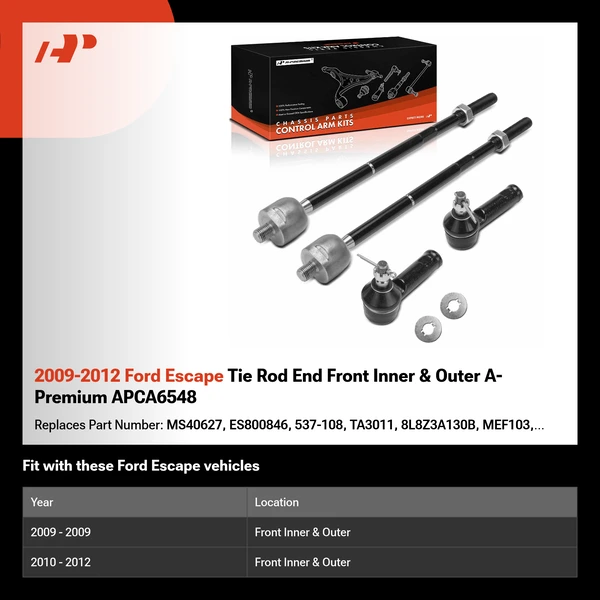 2009-2012 Ford Escape Tie Rod End Front Inner & Outer A-Premium APCA6548