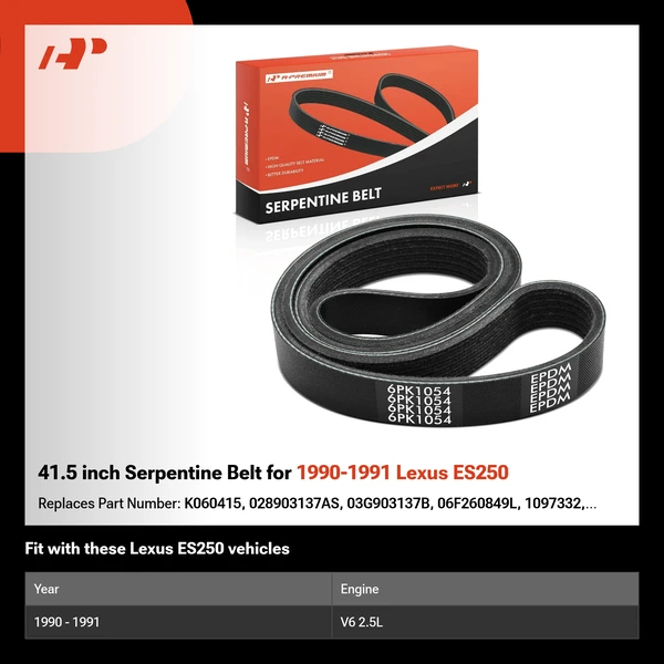 41.5 inch Serpentine Belt for 1990-1991 Lexus ES250