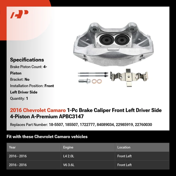 2016 Chevrolet Camaro 1-Pc Brake Caliper Front Left Driver Side 4-Piston A-Premium APBC3147