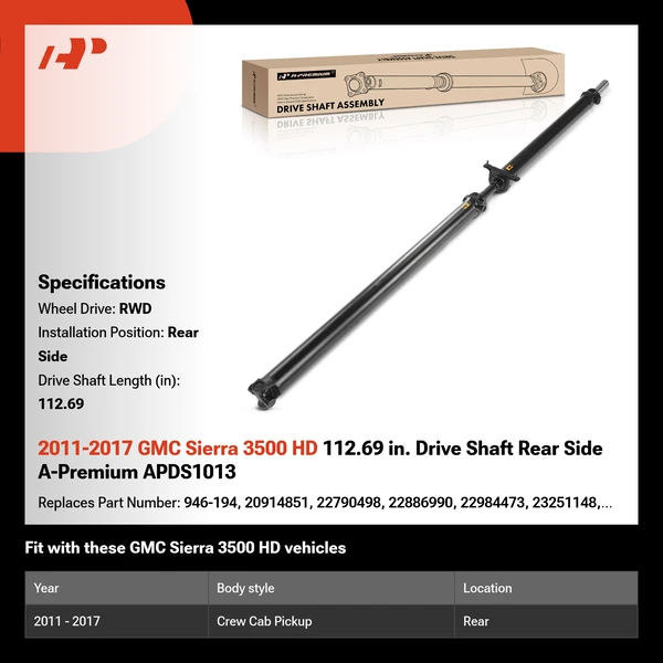 2011-2017 GMC Sierra 3500 HD 112.69 in. Drive Shaft Rear Side A-Premium APDS1013