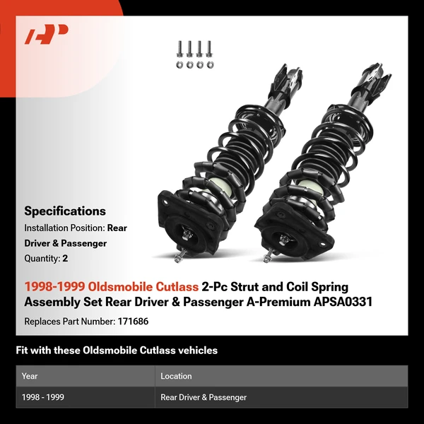 1998-1999 Oldsmobile Cutlass 2-Pc Strut and Coil Spring Assembly Set Rear Driver & Passenger A-Premium APSA0331