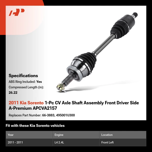 2011 Kia Sorento 1-Pc CV Axle Shaft Assembly Front Driver Side A-Premium APCVA2157
