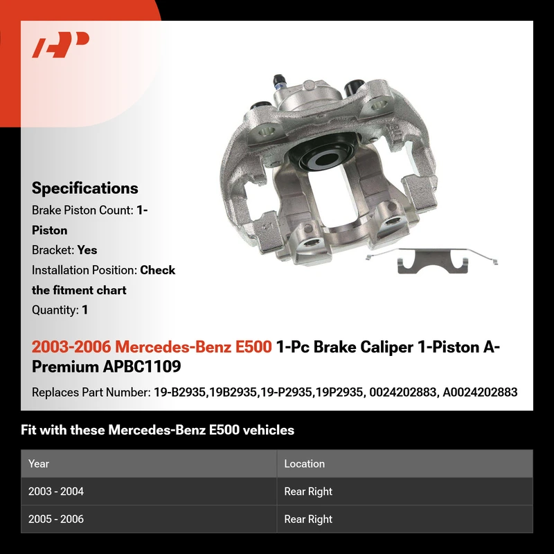 2003-2006 Mercedes-Benz E500 1-Pc Brake Caliper 1-Piston A-Premium APBC1109