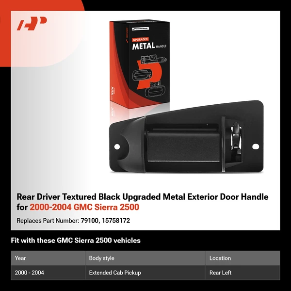 Rear Driver Textured Black Upgraded Metal Exterior Door Handle for 2000-2004 GMC Sierra 2500