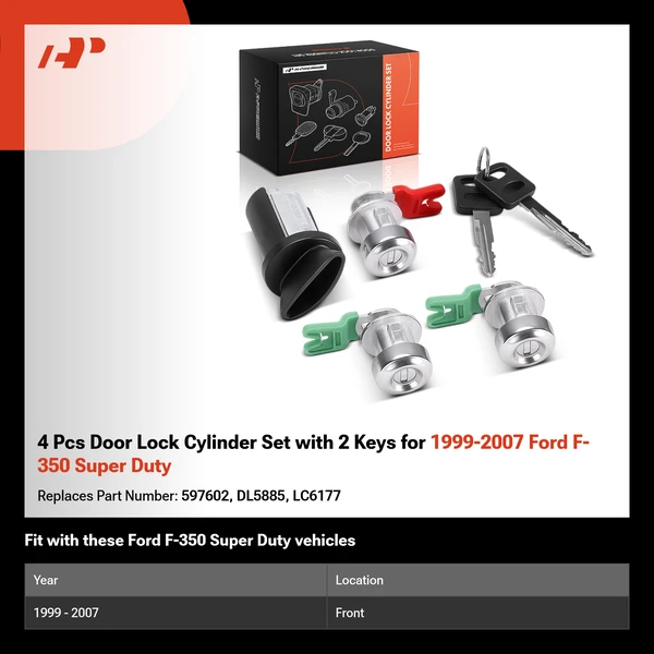 4 Pcs Door Lock Cylinder Set with 2 Keys for 1999-2007 Ford F-350 Super Duty