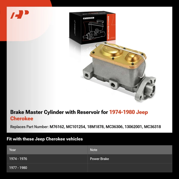 Brake Master Cylinder with Reservoir for 1974-1980 Jeep Cherokee