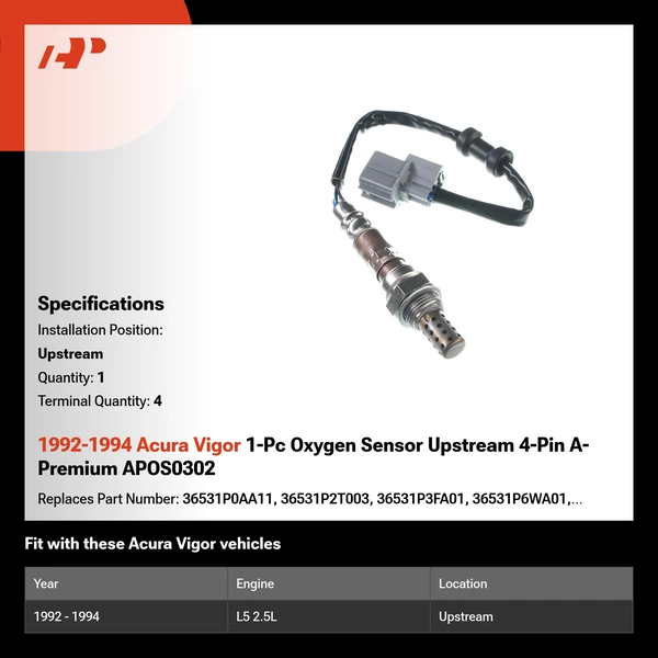 1992-1994 Acura Vigor 1-Pc Oxygen Sensor Upstream 4-Pin A-Premium APOS0302