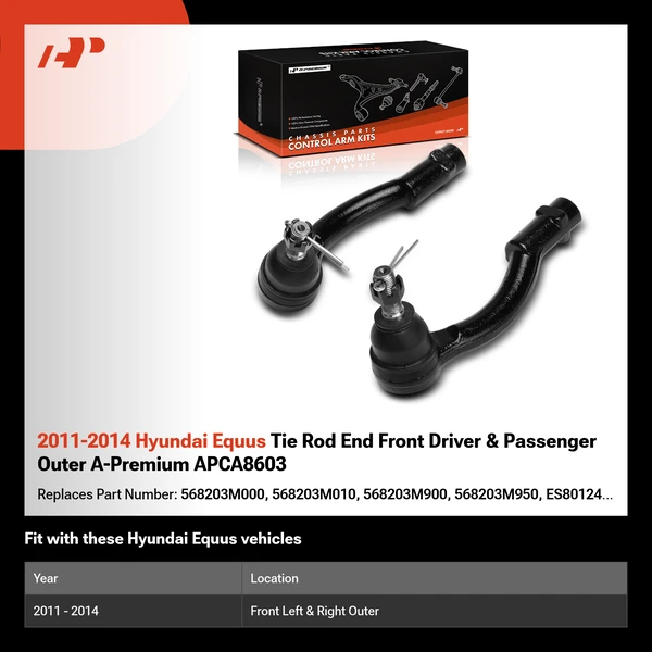2011-2014 Hyundai Equus Tie Rod End Front Driver & Passenger Outer A-Premium APCA8603