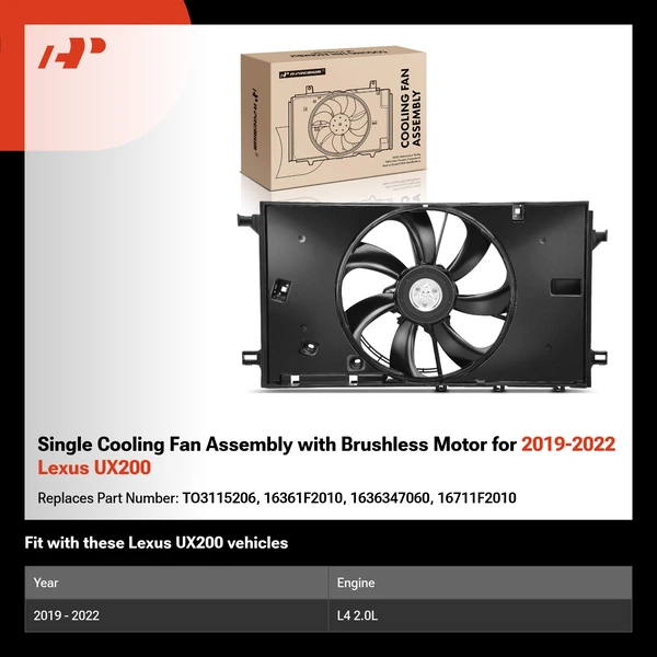 Single Cooling Fan Assembly with Brushless Motor for 2019-2022 Lexus UX200