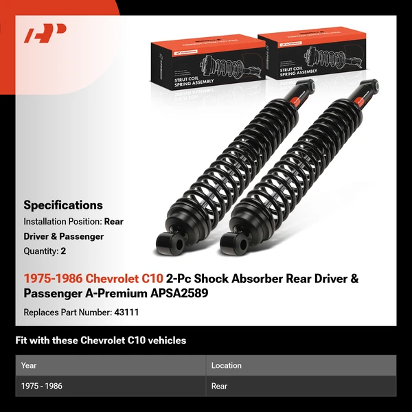 1975-1986 Chevrolet C10 2-Pc Shock Absorber Rear Driver & Passenger A-Premium APSA2589