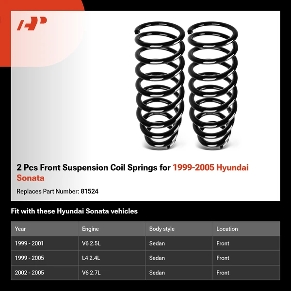 2 Pcs Front Suspension Coil Springs for 1999-2005 Hyundai Sonata