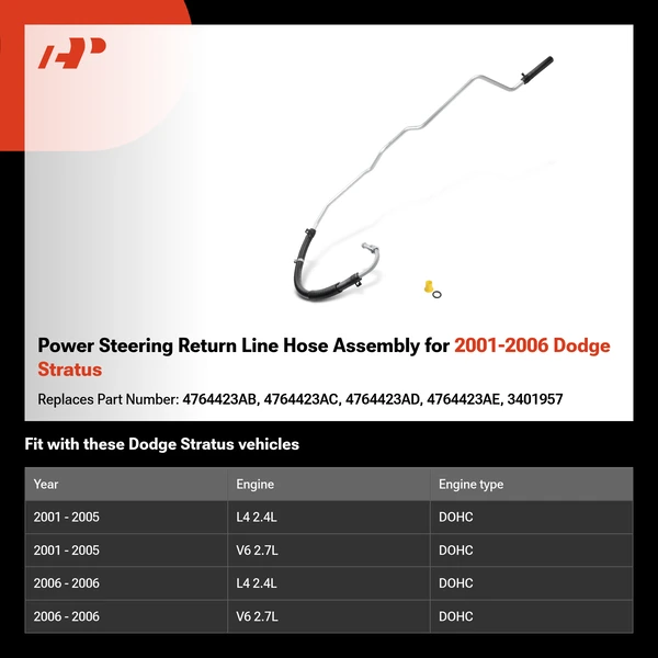 Power Steering Return Line Hose Assembly for 2001-2006 Dodge Stratus