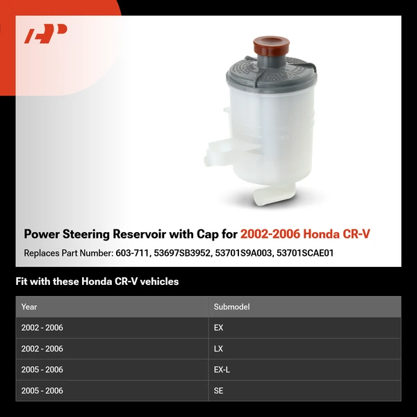 Power Steering Reservoir with Cap for 2002-2006 Honda CR-V