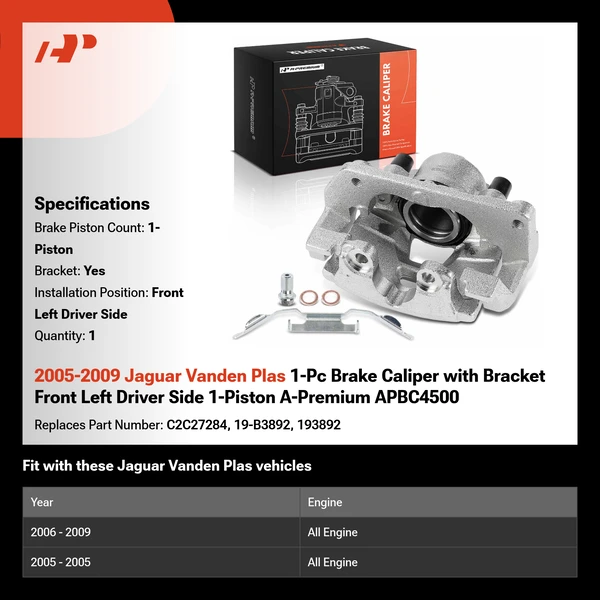 2005-2009 Jaguar Vanden Plas 1-Pc Brake Caliper with Bracket Front Left Driver Side 1-Piston A-Premium APBC4500