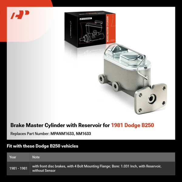 Brake Master Cylinder with Reservoir for 1981 Dodge B250