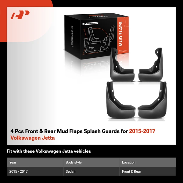 4 Pcs Front & Rear Mud Flaps Splash Guards for 2015-2017 Volkswagen Jetta