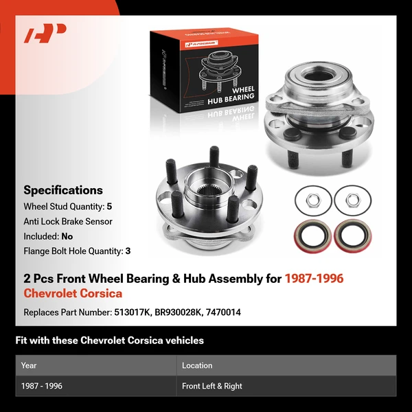 2 Pcs Front Wheel Bearing & Hub Assembly for 1987-1996 Chevrolet Corsica