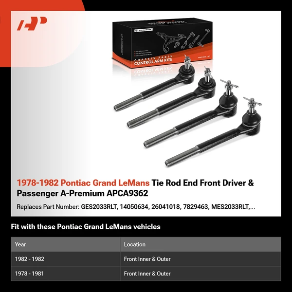 1978-1982 Pontiac Grand LeMans Tie Rod End Front Driver & Passenger A-Premium APCA9362