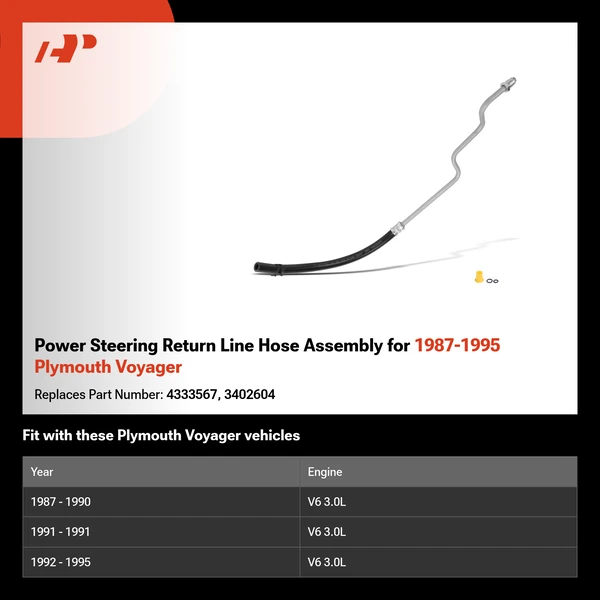 Power Steering Return Line Hose Assembly for 1987-1995 Plymouth Voyager