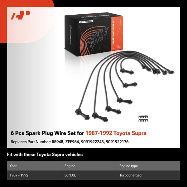 6 Pcs Spark Plug Wire Set for 1987-1992 Toyota Supra