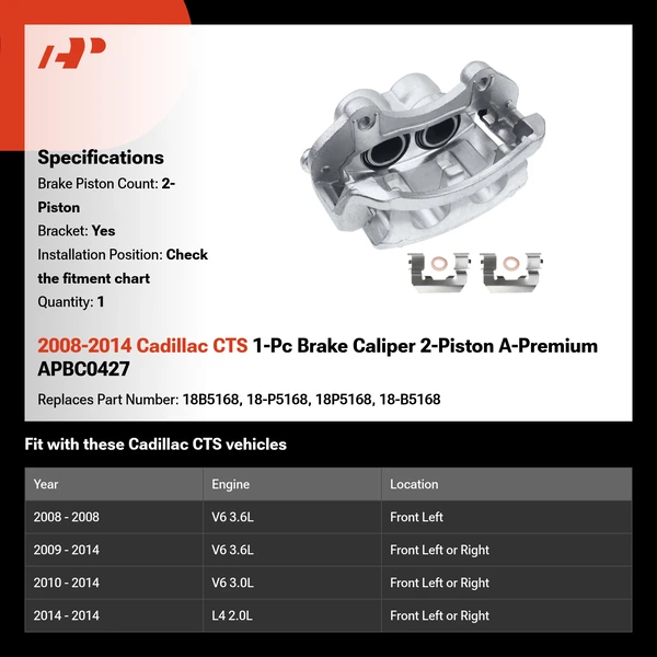 2008-2014 Cadillac CTS 1-Pc Brake Caliper 2-Piston A-Premium APBC0427